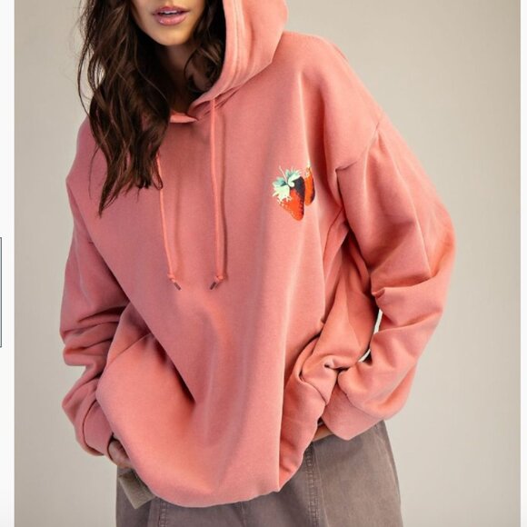 204."SUNSHINE IN MY SOUL" STRAWBERRY HOODIE PULLOVER TOP - Picture 1 of 4
